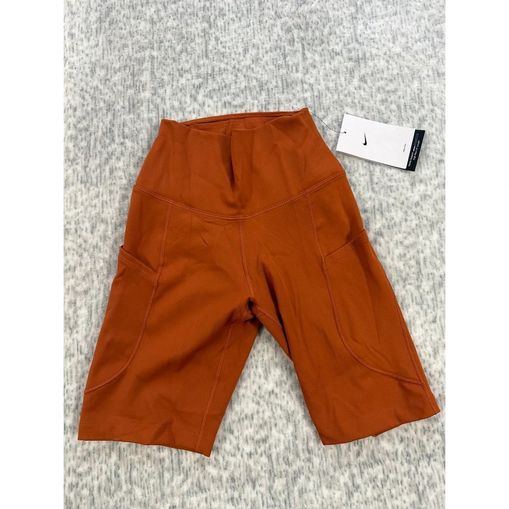 Nike One Dri-FIT Womens High Rise 8 Inch Biker Shorts Burnt Orange FZ6758-825 XS